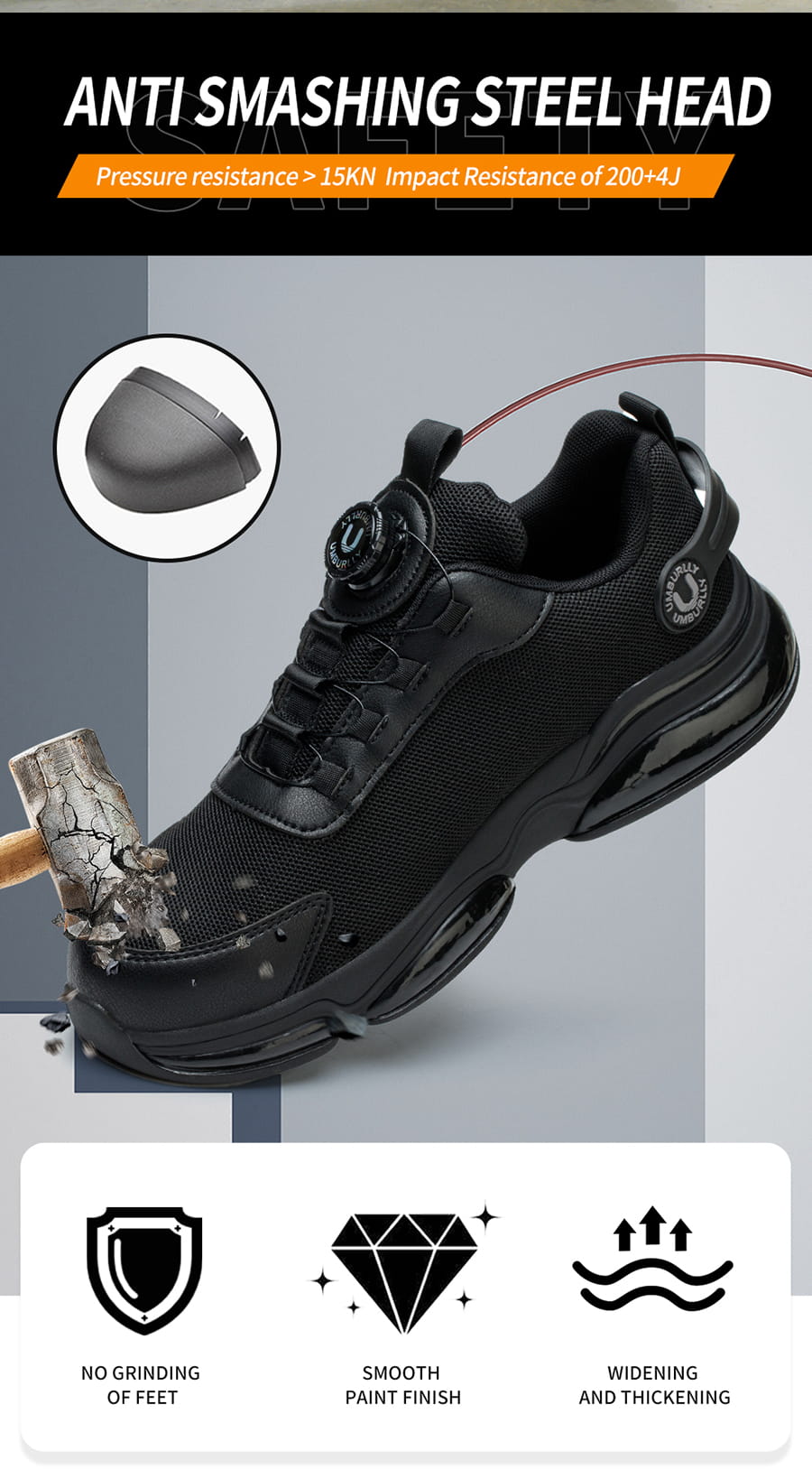 Anti-smash steel toe safety shoes